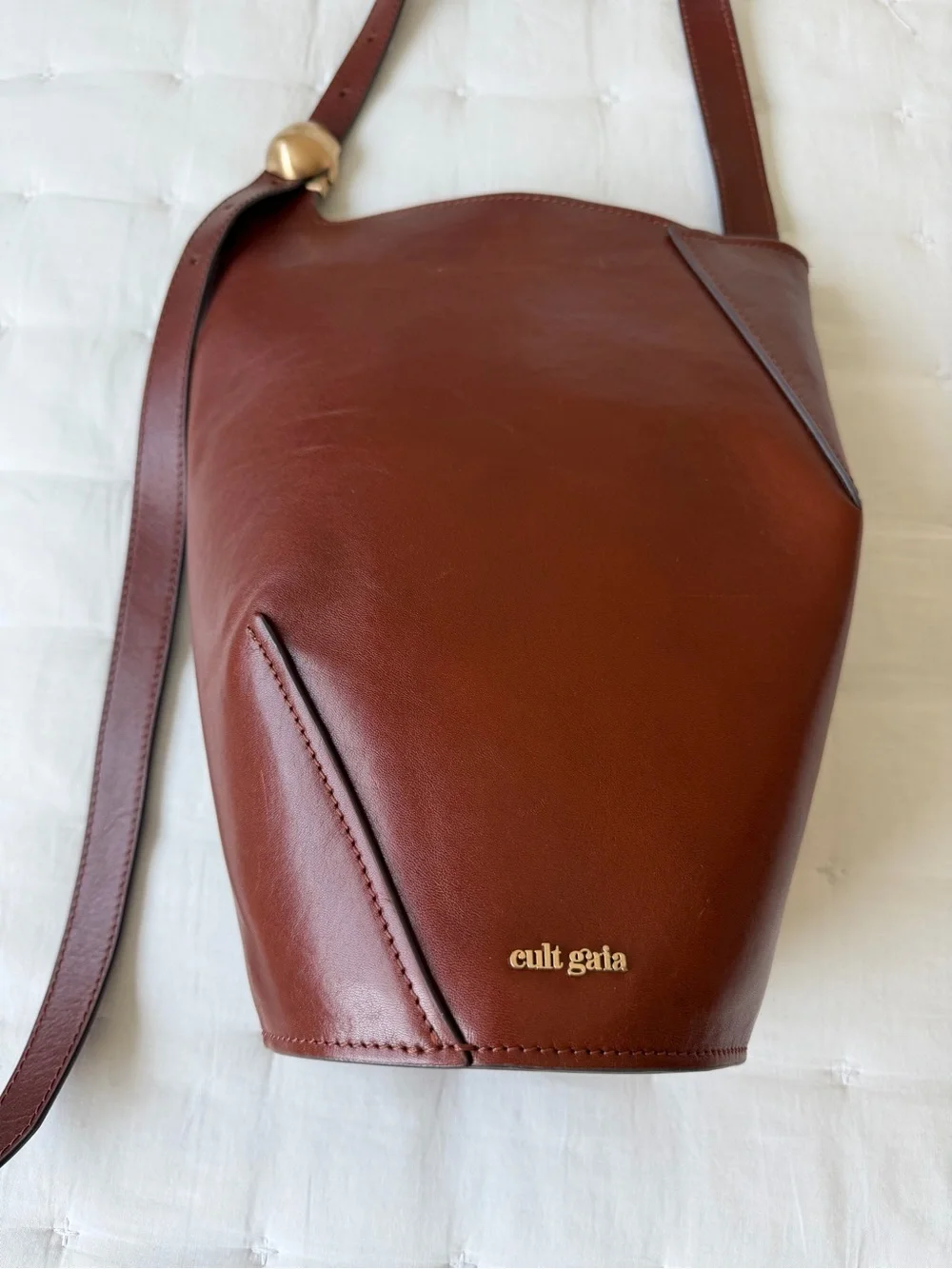 Cult Gaia Aldari Leather Shoulder Bag Cognac Brown